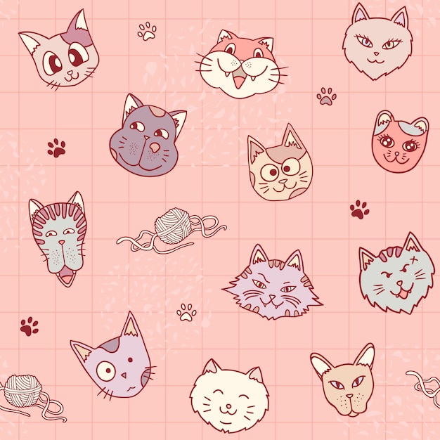 Retro Cat Seamless Pattern