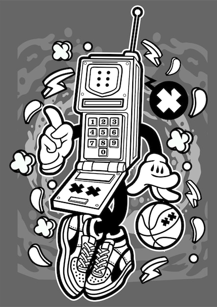 retro cell phone cartoon character