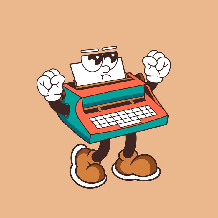 Vector retro character design of a angry typewriter