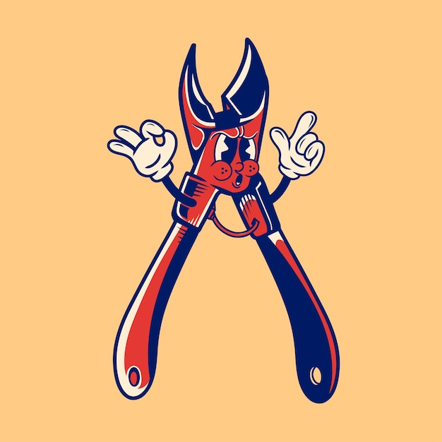 Vector retro character design of knife pliers