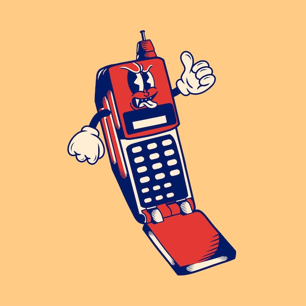 Vector retro character design of mobile phone