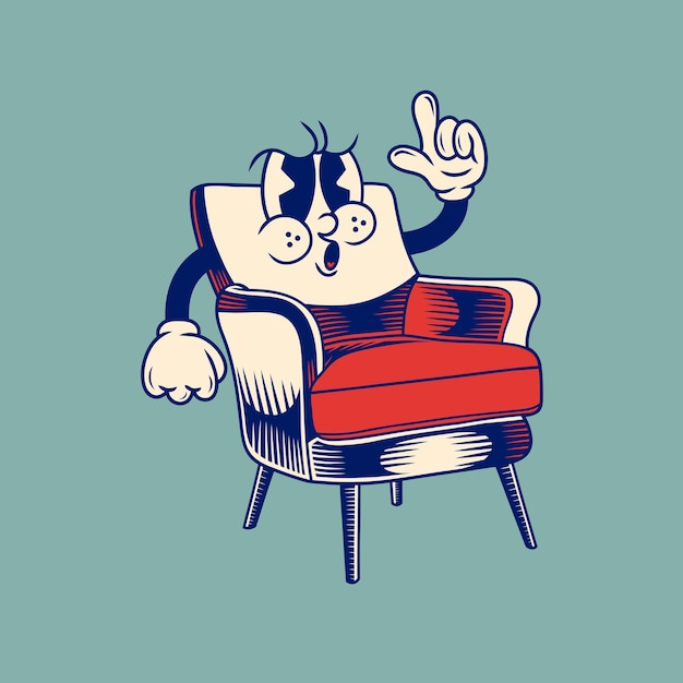 Vector retro character design of the sofa