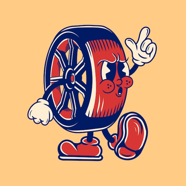 Vector retro character design of the wheels