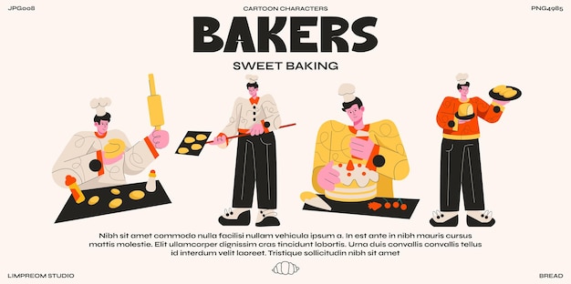 Retro characters bakers from the 90s cooking Cartoon vintage style groovy illustration of a bakery