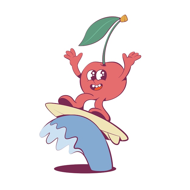 Retro cherry groovy mascot character