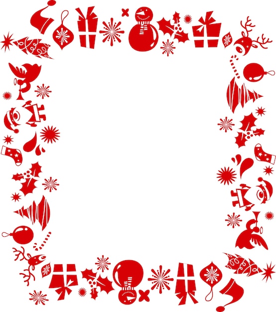 Ретро новогодняя рамка из многих красных икон. Векторная иллюстрация