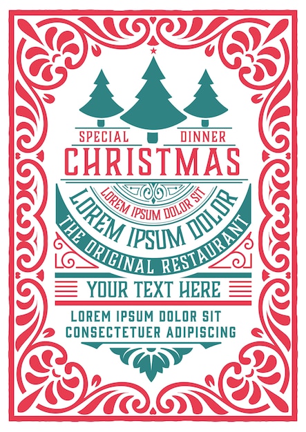 Vector retro christmas party invitation. holidays flyer or poster .  layered.