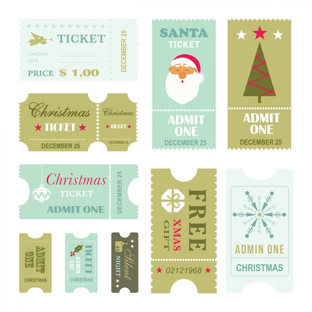 Vector retro christmas ticket vector pack