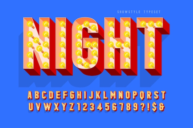 Retro cinema font design, lamps letters and numbers.