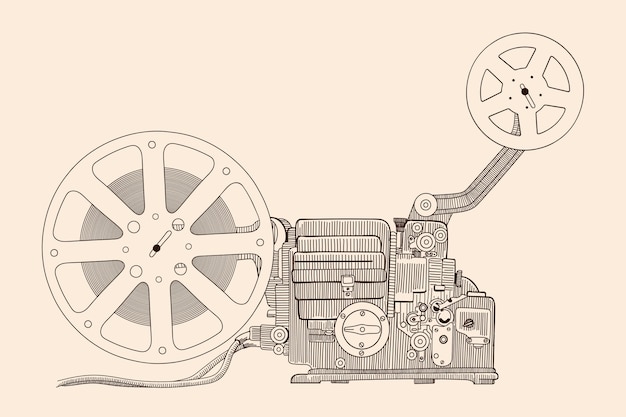Vector retro cinema projector for showing the film on the screen