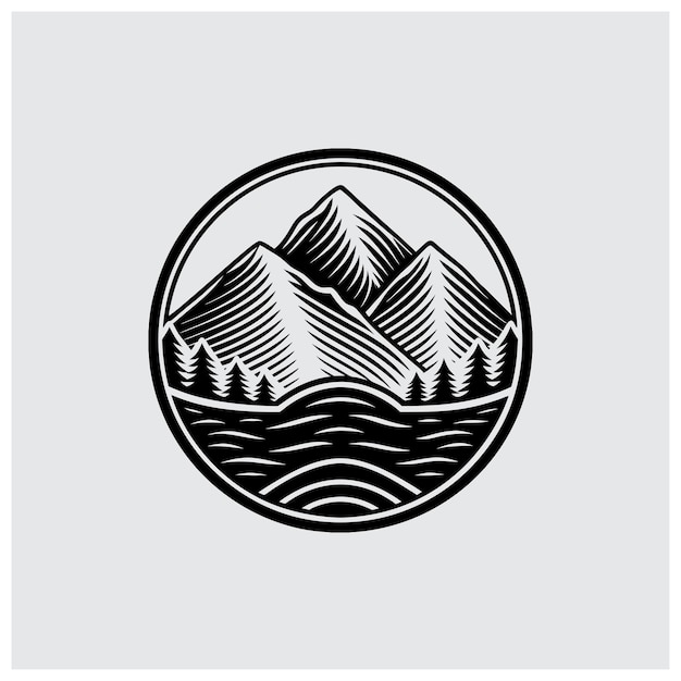 retro circular mountain vector logo