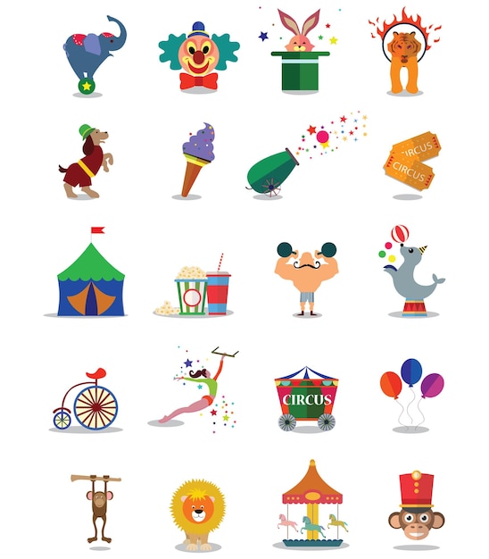 Retro circus performance set schets stijl vector illustratie Oude handgetekende gravure imitatie