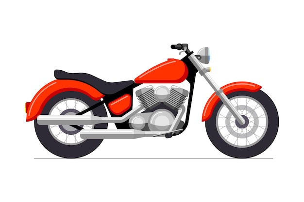 Retro classic motorbike vintage motorcycle side view detailed red motor bicycle chopper vector eps