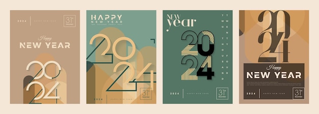 Вектор Ретро классический набор новый 2024 год с причудливыми цифрами и мягкими цветами премиум векторный дизайн для шаблона плаката нового года 2024 года