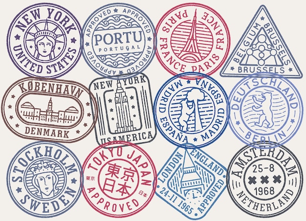 retro color postal stamps vector collection