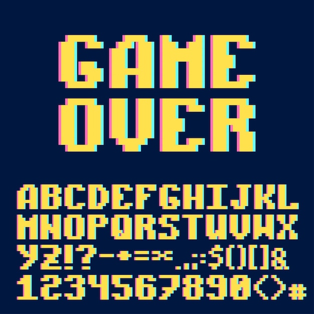 Ретро красочный пиксельный алфавит в большом наборе
