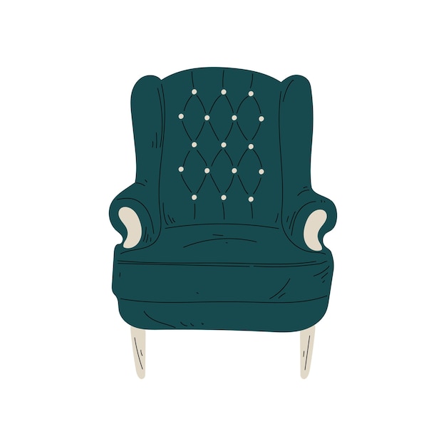 Vector retro comfortable armchair cushioned furniture with upholstery interior design element vector illustration on white background