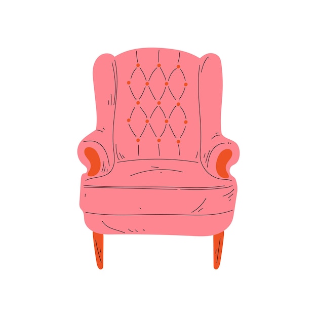 Retro Comfortable Pink Armchair Cushioned Furniture with Upholstery Interieurontwerp Element Vector illustratie op witte achtergrond