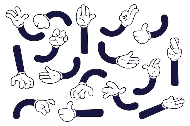 Retro comic hands gestures in gloves for cartoon characters