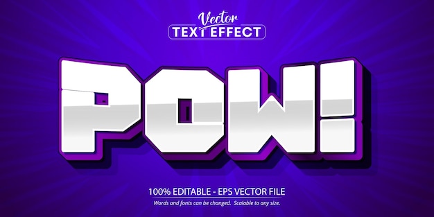 Retro comic pow text effect on purple stripes pattern editable pop art text style expression text pow vector illustration vintage design pop art style