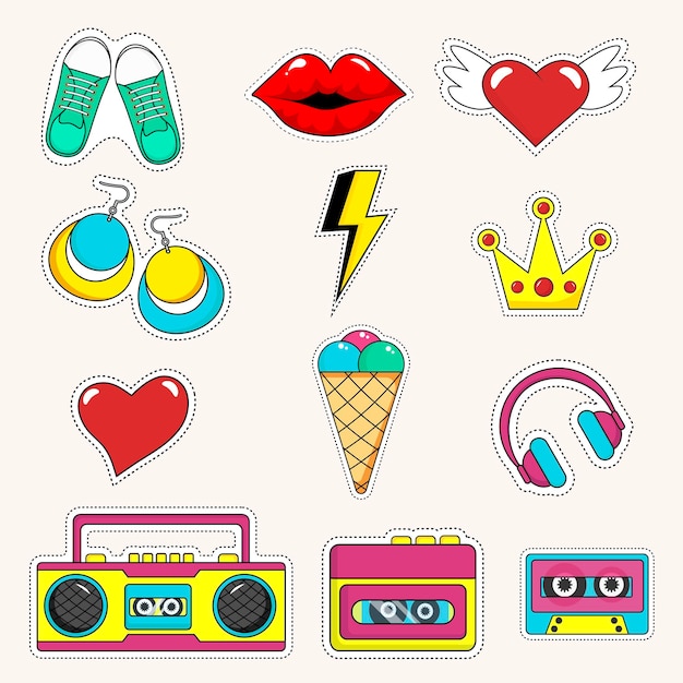 Retro comic style sticker set