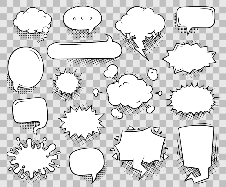 Vector retro comics speech bubbles pop art dialogue balloons clouds explosions and splashes vector set