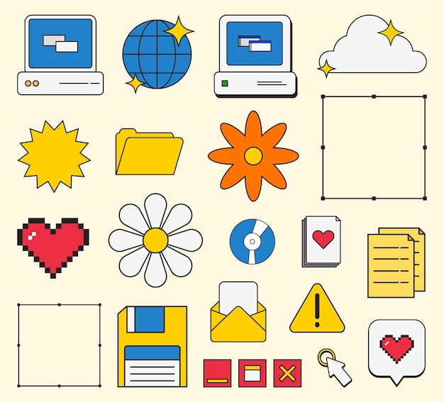 Retro computer vector collection set