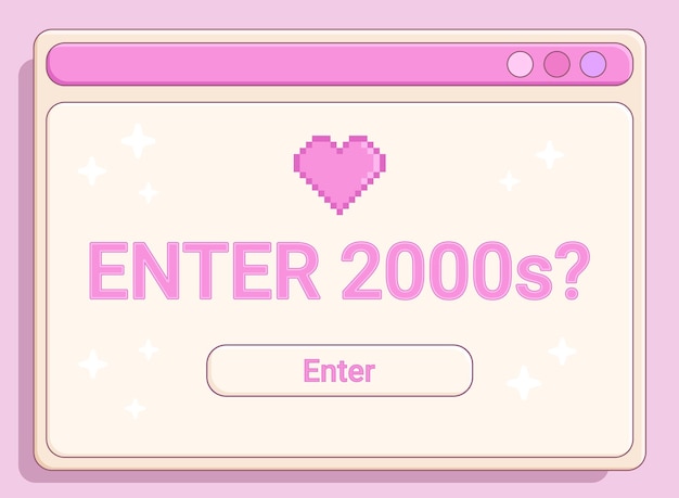 Retro computer window 2000s graphics y2k open dialogue screen with cute text vector illustration