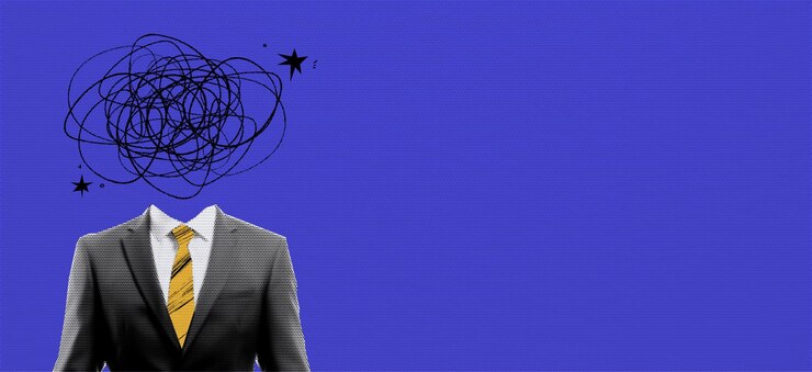 Vector retro concept collage with depression businessman in suit on halftone effect style pop art with