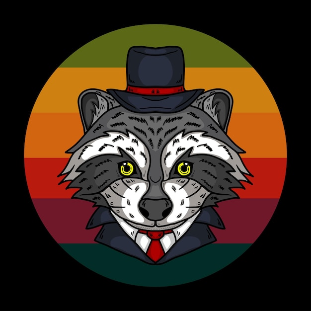 Retro cool raccoon wearing mafia fashion