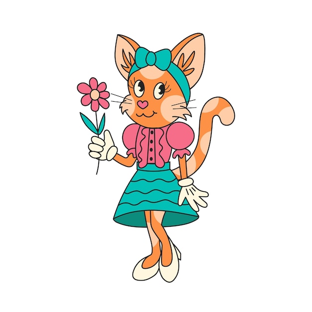 Retro coquette cat girl mascot