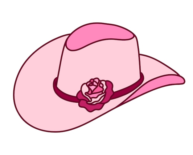 Retro cowgirl hat with rose in pink color vector illustration