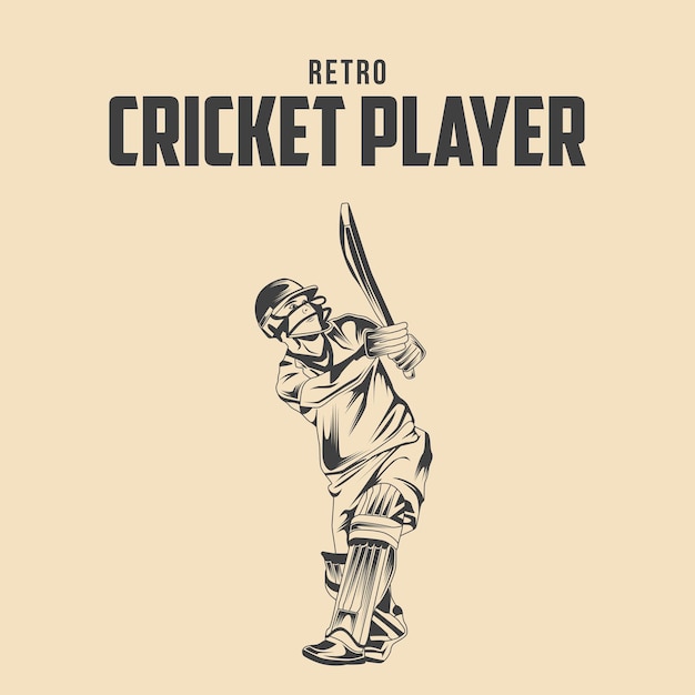 Retro Cricket Player Vector Illustration