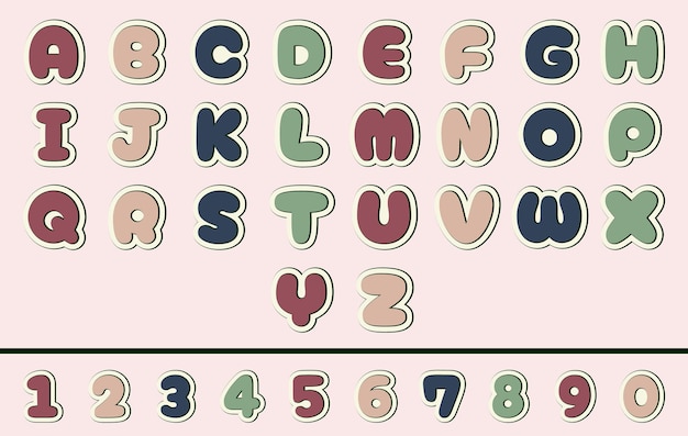 Retro Cute Bold Alphabet Letters and Numbers Vector Illustrations