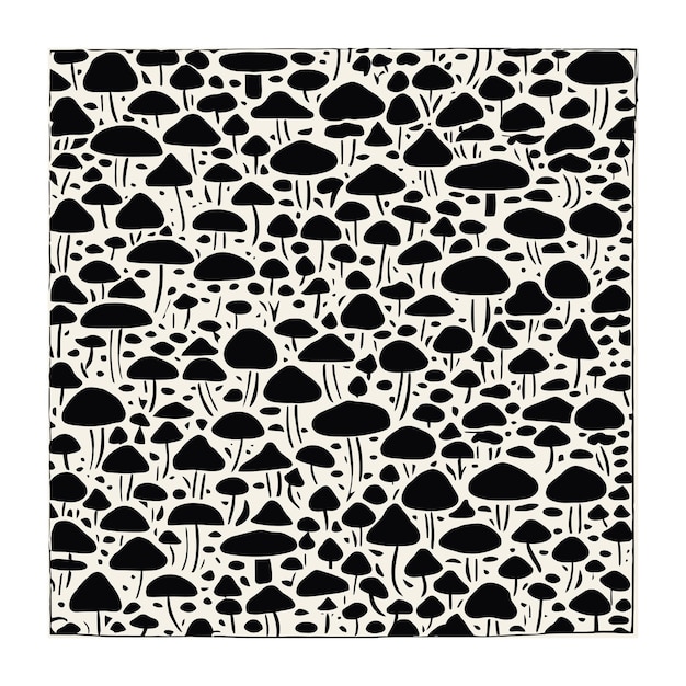 Retro Cutouts Linocut Mushrooms Design