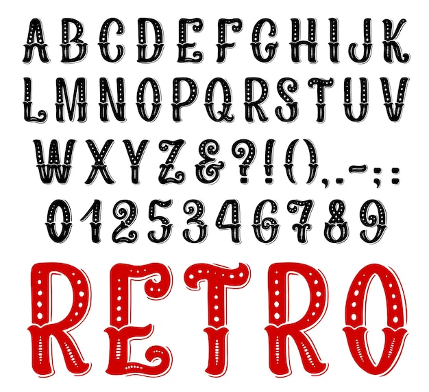 Retro decorative font full symbols and letters