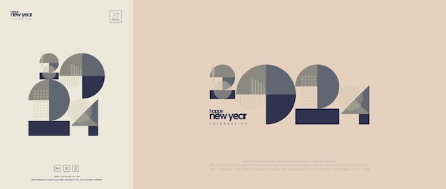 레트로 디자인 새해 축하 2024 커버 디자인 포스터 또는 배너 독특한 클래식 숫자