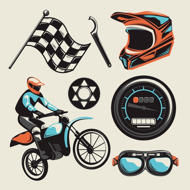 Retro design motorcross elementen