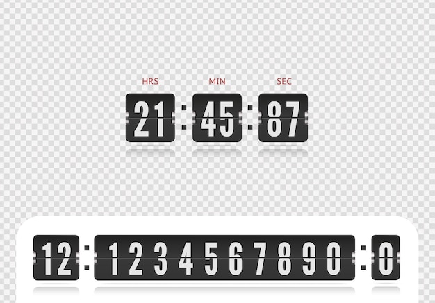 Retro design score board clock template Vector modern ui design of old time meter with numbers Scoreboard number font