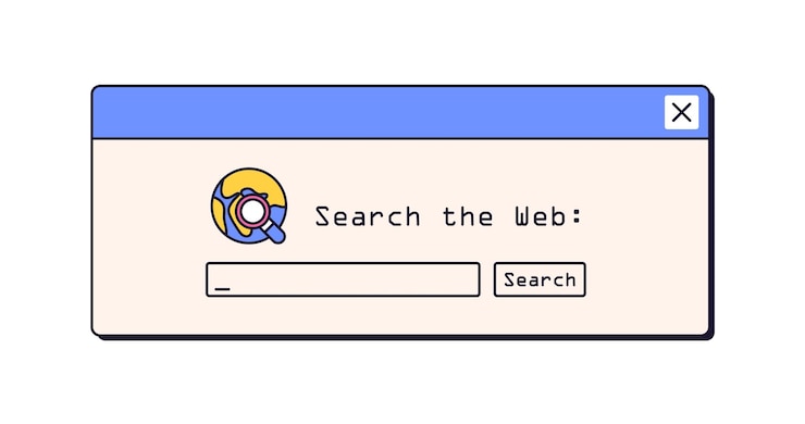 Vector retro dialog window, web search. browser bar, message box for surfing internet network in 90s, 00s. computer ui element in nineties style. flat graphic vector illustration isolated on white background