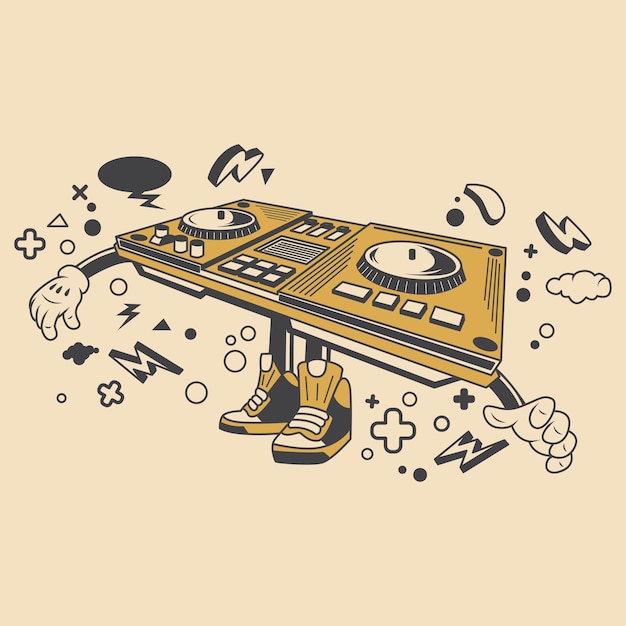 Vector retro dj console cartoon character vector illustration