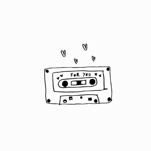 Retro doodle cassette tape black