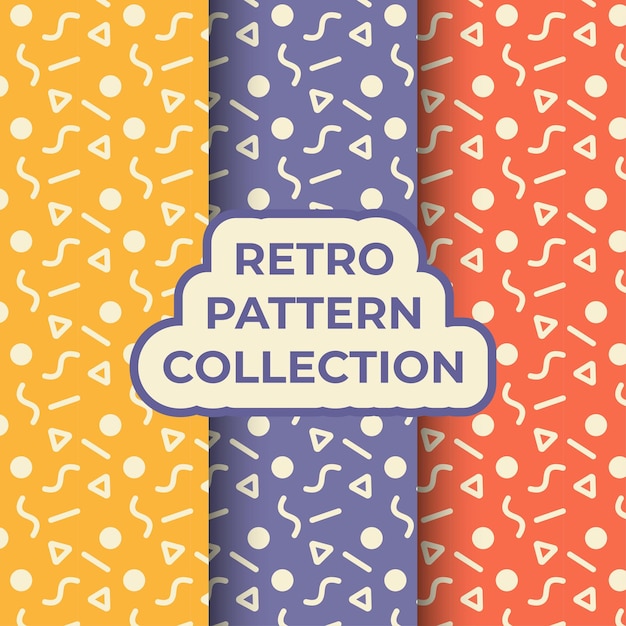 Retro Doodle Pattern Colorful Set Vector Illustration