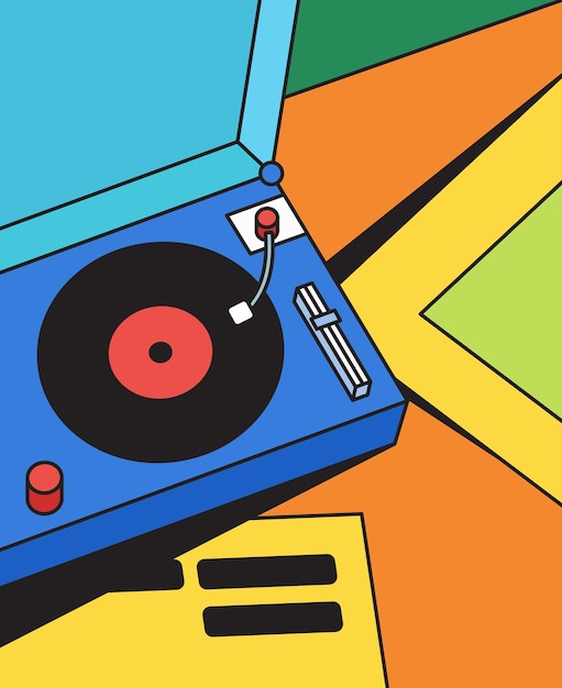 Retro draaitafel met vinyl illustratie