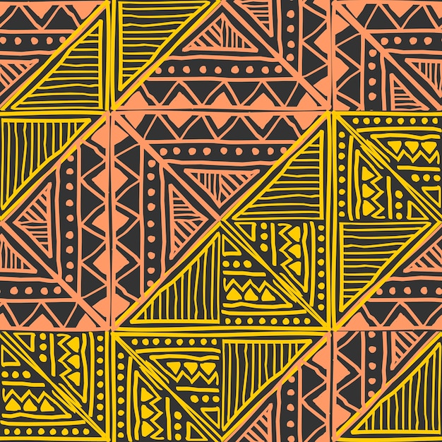 Retro drawing pattern vector with tribal seamless abstract