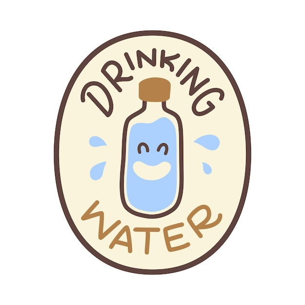 Retro drinking water sticker illustration