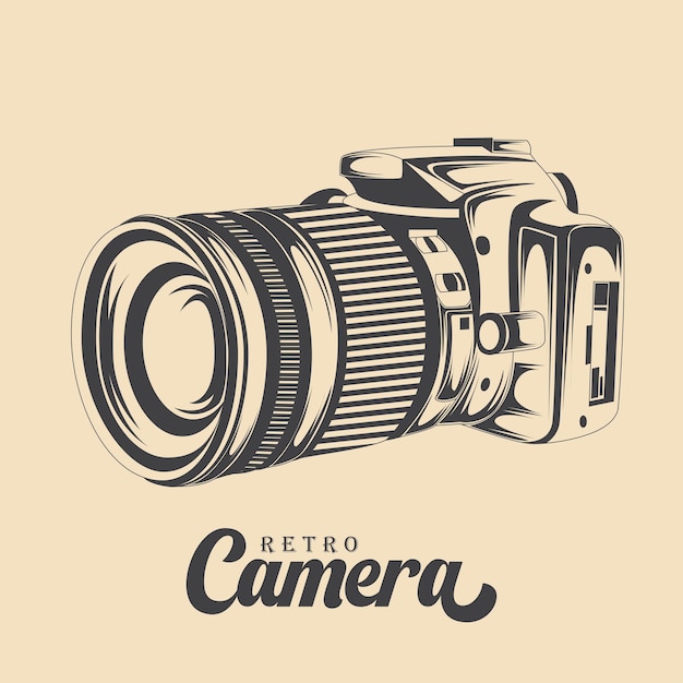 Vector retro dslr-cameratekening