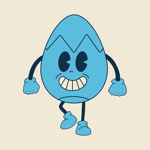 Vector retro easter egg mascot. cute character in trendy retro 60s 70s cartoon style. vector hand drawn