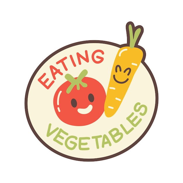 Vector retro eating vegetables sticker illustration