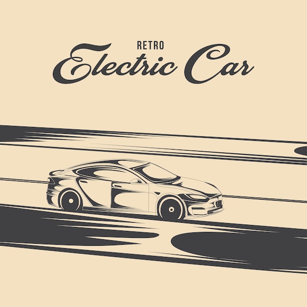 Retro electric tesla car racing drawing vector illustration